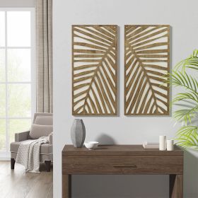 Birch Palm Panel Wall Decor, 32" x 16", 2 Piece Set, Two-Tone Wood