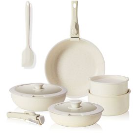 Induction Cookware with Detachable Handle, 12 Piece Set, Beige