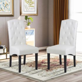 Button Tufted Dining Chair, PU Leather, White