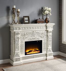 French-Styled LED Electric Fireplace with Remote, 62" x 15" x 50", Antique White