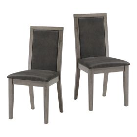 Wood Dining Chairs, Set of 2, Light Grey Base with Grey Cushion